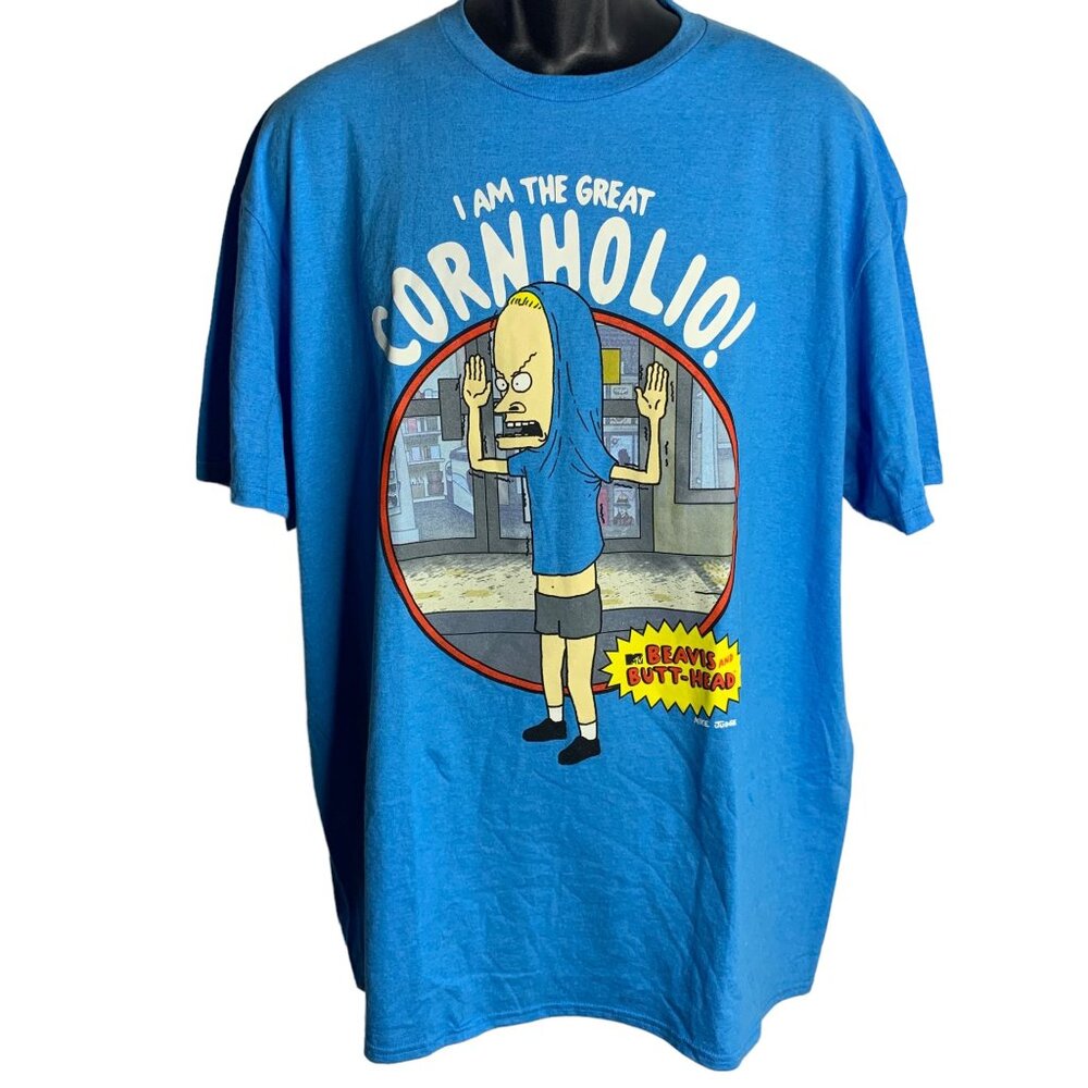 Beavis & Butthead Crewneck T Shirt 2XL Blue Short Sleeve Graphic MTV Cornholio